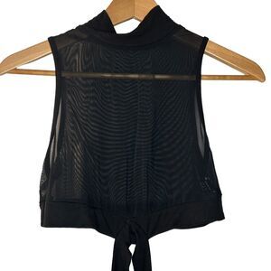 Mesh Black Crop Top With Cut Out Wrap Around Waist Womens Medium